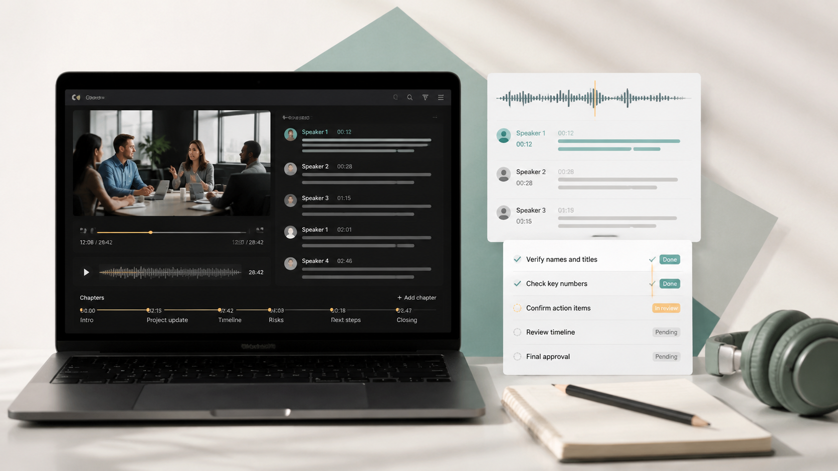 Video Transcript workspace prepared for editing and team review